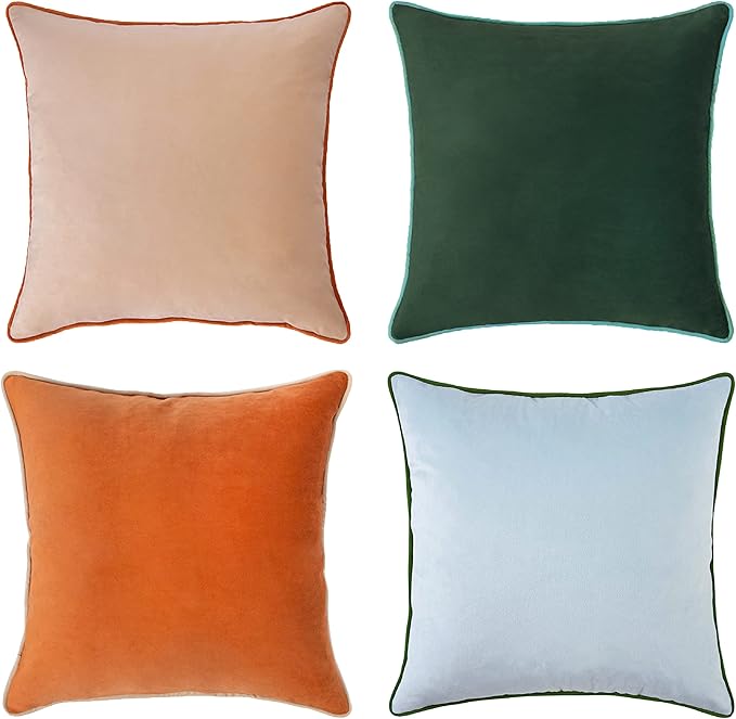 MONDAY MOOSE Decorative Throw Pillow Covers Cushion Cases, Set of 4 Soft Velvet Modern Double-Sided Designs, Mix and Match for Home Decor, Pillow Inserts Not Included (20x20 inch, Orange/Green)