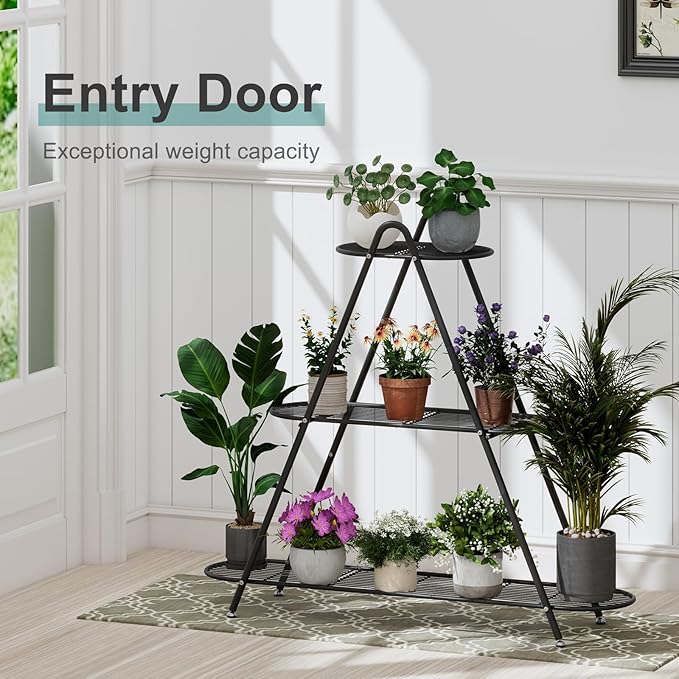 3-Tier Plant Stand, Heavy Duty Metal Planter Rack -Indoor/Outdoor Shelves with Large Tier’s Shelf - Display Multiple Flower Pots, Iron Plant Organizer for Living Room, Patio & Garden
