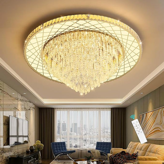 Large Chandelier for Living Room High Ceiling Modern Crystal Ceiling Chandeliers Light for Dining Room Entryway Lights with 90W LEDs Dimmable Bulbs Gold Lighting Fixtures