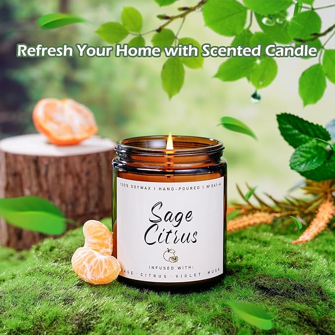 Scented Candle for Home | Sage Citrus Candle | Aromatherapy Candles - Soy Candles for Home Scented, Gifts for Women Men, Citrus Fragrance -7oz, Single Wick Made with Soy Wax