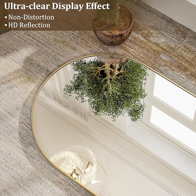 HARRITPURE 76"x34" Arched Full Length Mirror Free Standing Leaning Mirror Hanging Mounted Mirror Aluminum Frame Modern Simple Home Decor for Living Room Bedroom Cloakroom, Gold