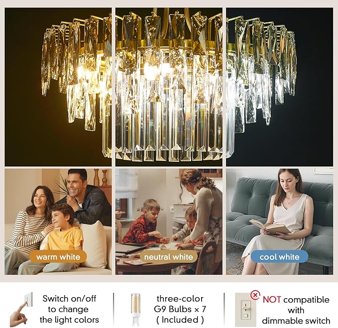 Modern Gold Round Crystal Chandelier - 19.7'' Luxury K9 Crystals Chandeliers for Dining room,3 Tier Raindrop Chandelier for Living room,Contemporary Light Fixture for Bedroom Foyer Entryway Kitchen