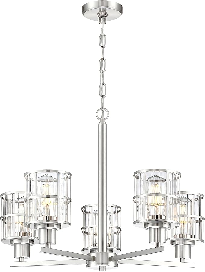 5 Light Modern Industrial Glass with Brushed Nickel Finish,Metal Cage Lighting Fixture and Decoration for Living Room Bedroom Kitchen Farmhouse(UL Certification)