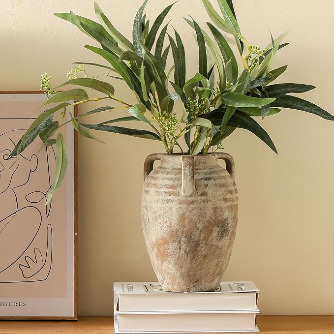 Ceramic Flower Vase Home Decor - Farmhouse Flower Vases Rustic Vintage Style Aesthetic Modern for Table Living Room Kitchen Bedroom Decoration House Desk Decorative Accessories Gift (Vintage)