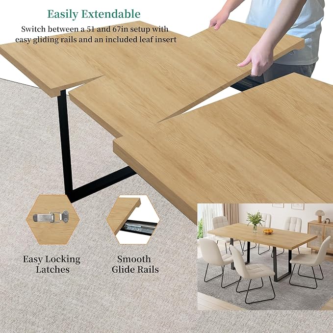ZckyCine Dining Table Set for 6-8 People Kitchen Dining Room Table Set Extendable Wood Dining Table and 6 Upholstered Chairs, Home Kitchen Furniture