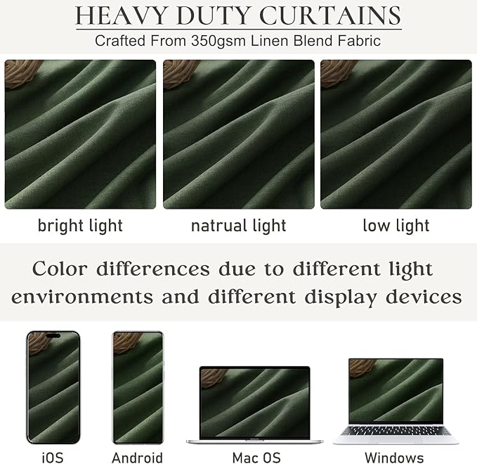 Loden Spring Living Room Curtains Linen 90 Inches Long Pinch Pleated Traverse Window Curtains Complete Blackout Heat & Cold Blocking for Sliding Glass Dark Olive Green Drapes (40"wx90"Lx2 Panels)