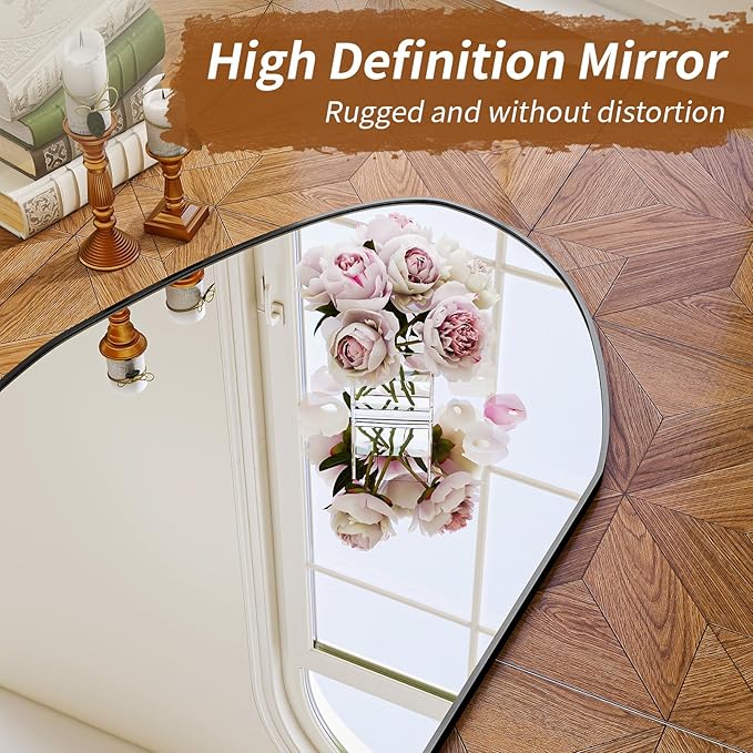 BEAUTYPEAK Irregular Full Length Mirror - 67x24 Inch Black Framed Modern Mirrors, Unique Shape Vanity Wall Mirror for Living Room Bedroom Entryway Hallway