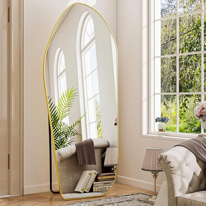 BEAUTYPEAK Irregular Full Length Mirror - 67x24 Inch Gold Framed Modern Mirrors, Unique Shape Vanity Wall Mirror for Living Room Bedroom Entryway Hallway