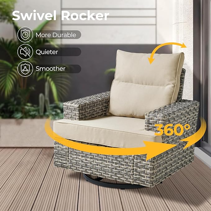 HOOOWOOO Outdoor Sectional Patio Furniture Set,9 Pieces Wicker Conversation Sets L Shaped Couch,Extra Deep Out Door Sofa Outside Furniture with Swivel Chairs,Beige