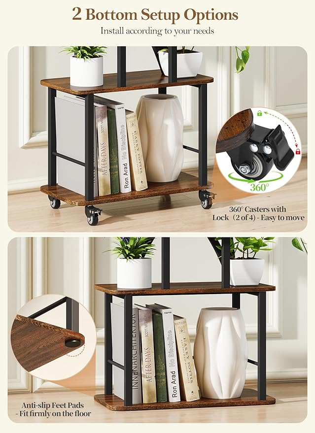 Plant Stand Indoor with Grow Lights 64" Tall Plant Shelf with Wheel Lighted Corner Plant Stands for Indoor Growing Multiple Metal 8 Tiered Large Flower Holder Plant Rack for Home Patio Balcony