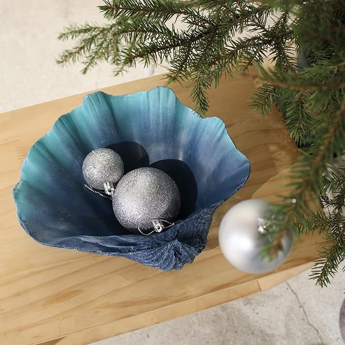 Medium Blue Scalloped Clam Shell Bowl Sea Shell Decor for Nautical Beach House,Coastal Decor Gift of Housewarming and Wedding Party