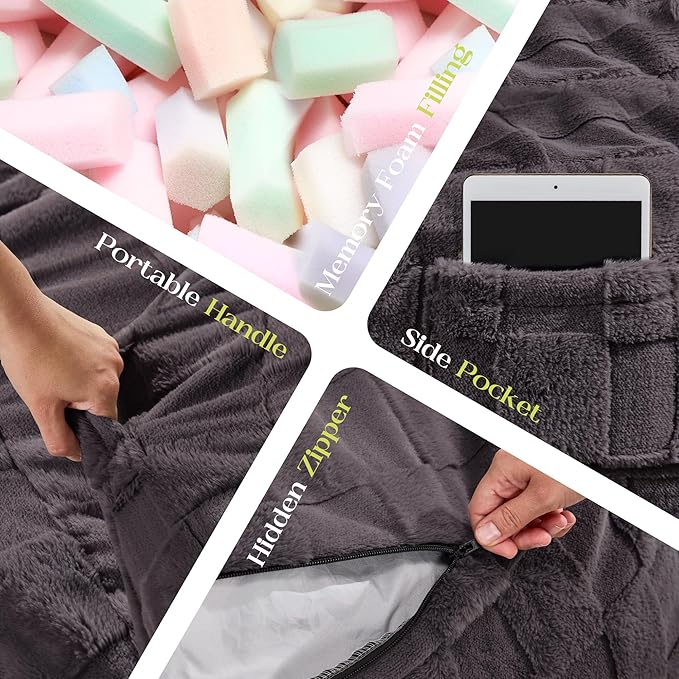 Hobestluk Bean Bag Chairs Beanbag Chair with Filler Adult Bean Bags with Fluffy Plaid Cover, Giant Bean Bag Chairs for Adults for Living Room, Bedroom (Dark Grey, 3FT - 36” x 36” x 22”)