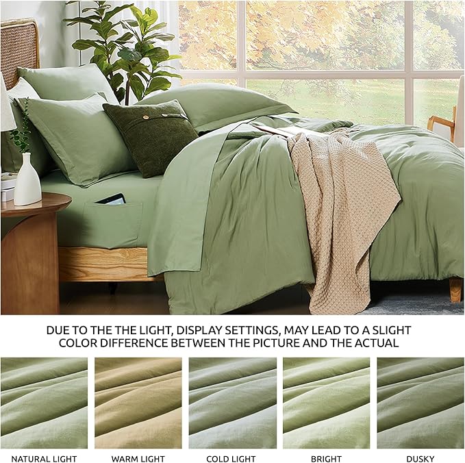 WRENSONGE Twin Comforter Set- 5 Pieces Sage Green Bed in a Bag, All Season Twin XL Bedding Sets with 1 Fitted Sheet, 1 Flat Sheet, 1 Pillow Sham and 1 Pillowcase