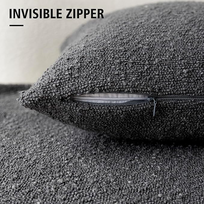 Foindtower Pack of 2 Textured Boucle Throw Pillow Covers Accent Solid Decorative Pillow Cases Cozy Woven Couch Cushion Case for Sofa Bedroom Living Room Home Decor, 18 x 18 Inch,Dark Grey