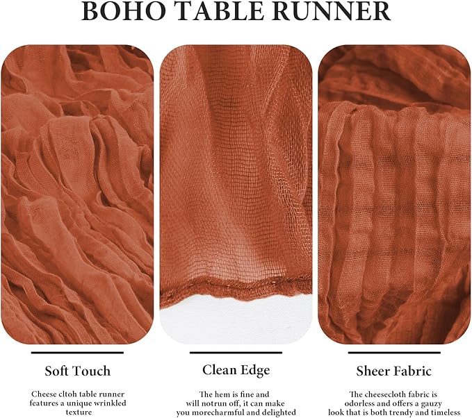 8 Pack 10 ft Terracotta Cheesecloth Table Runner 35 x 120 Inches Boho Gauze Easter Cheese Cloth Table Runners Romantic Sheer Table Runner for Wedding Centerpiece Bridal Shower Party Decorations