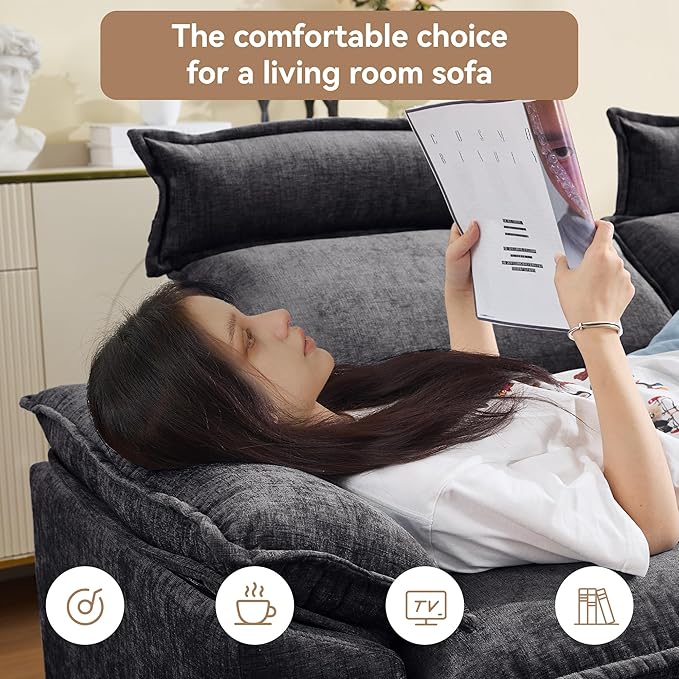 72'' Cloud Modern Loveseat Couch with Detachable Headrest, Modular Sectional Sofa Couch Deep Love Seat, Oversized 2 Seater Chenille Comfy Sofa with Armrests for Living Room, Dark Grey