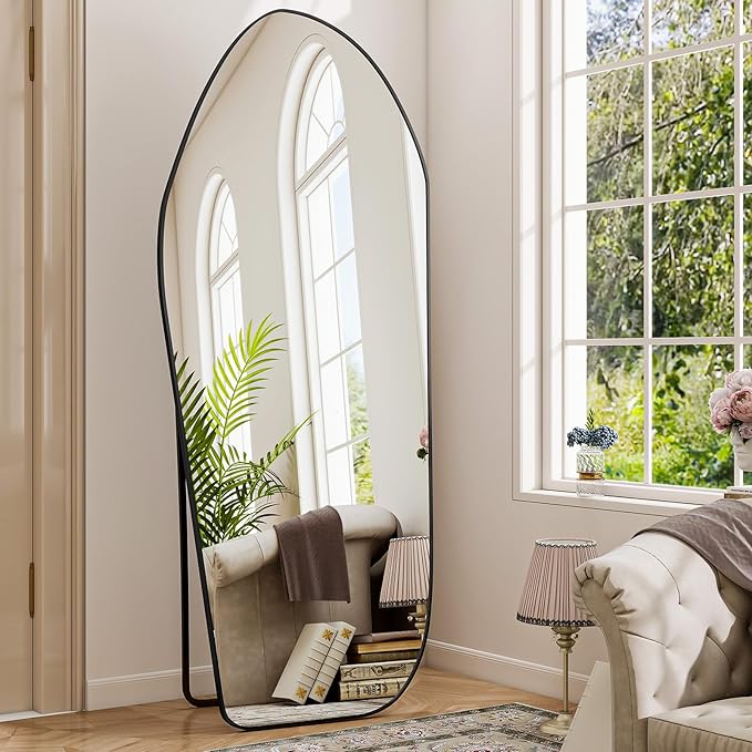 BEAUTYPEAK Irregular Full Length Mirror - 67x24 Inch Black Framed Modern Mirrors, Unique Shape Vanity Wall Mirror for Living Room Bedroom Entryway Hallway