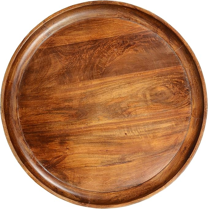 The Urban Port Round Mango Wood Coffee Table with Splayed Metal Legs, Brown and Black, 30 in x 30 in x 16 in