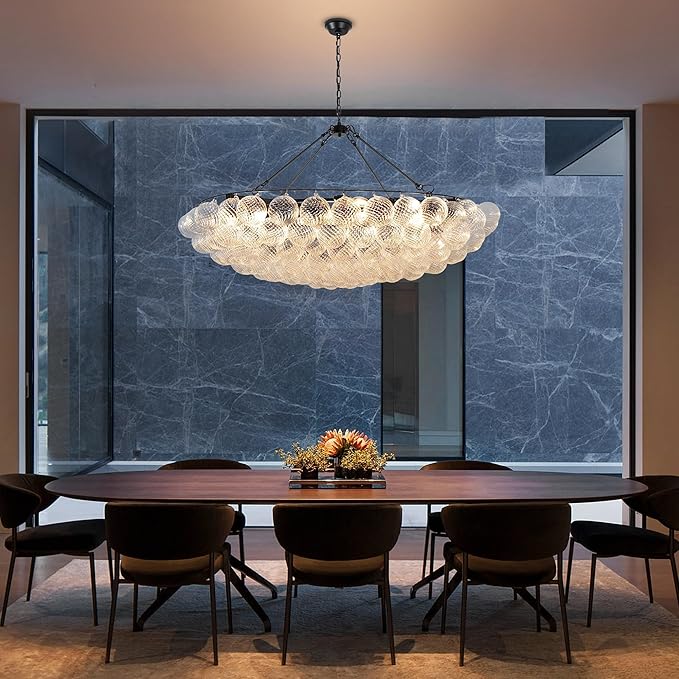 Bubble Chandelier Dia 55 Inch, Modern Hand Blown Glass Chandelie Cluster Glass Globe Pendant Light for Dining Room, Living Room, Farmhouse, 34 Lights