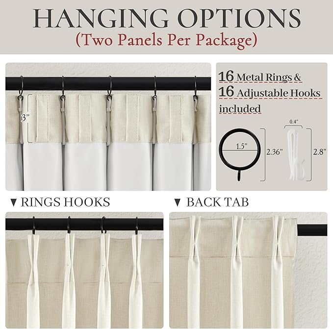 Cream Pleat Blackout Curtains 84 Inch Length 2 Panels Set for Living Room, Farmhouse Linen Blend Thermal Window Drapes Pinch Pleated Room Darkening Bedroom Light Beige 40" W x 84" L