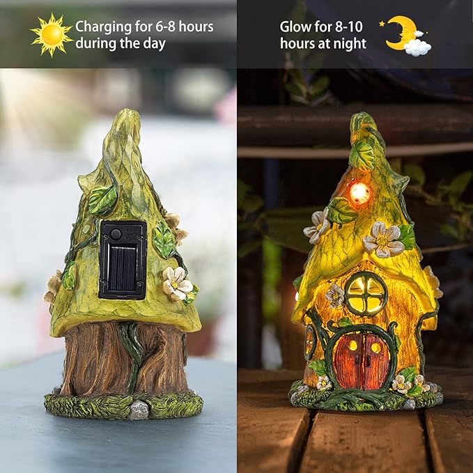 Garden Decor Outdoor Solar Statues, 9.4Inch Resin Fairy Garden Solar Lights Birthday Gifts for Women Yard Decorations, Gardening Gifts for Patio, Balcony, Porch Decor