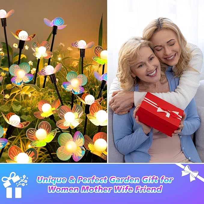 Solar Garden Lights, 2 Pack 12 LED Solar Swaying Flower Light, Waterproof Firefly Lights Outdoor Fairy Light for Garden Patio Yard Pathway Flower Bed Decoration