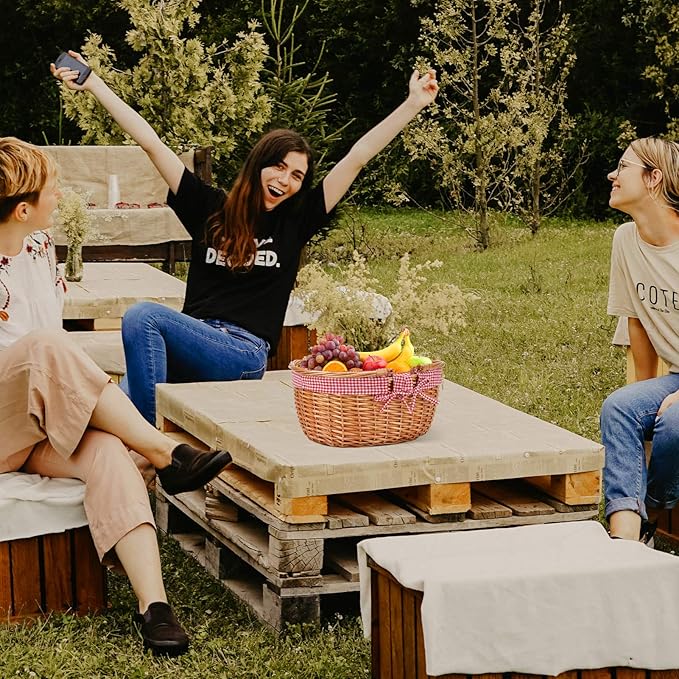 G GOOD GAIN Wicker Picnic Basket with Double Folding Handles,Willow Picnic Hamper,Natural Hand Woven Easter Basket,Easter Eggs and Candy Basket,Bath Toy and Kids Toy Storage,Gift Packing Basket.Red