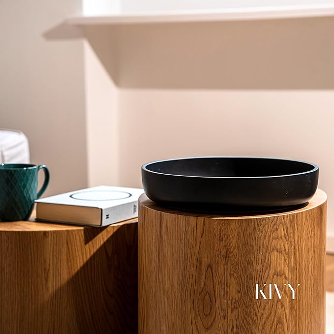 KIVY Concrete Fruit Bowl for Kitchen Counter - Large Decorative Bowl for Home Decor - Modern Key Bowl for Entryway Table - Concrete Bowl - Decorative Bowls for Home Decor - Black Fruit Bowl Decor