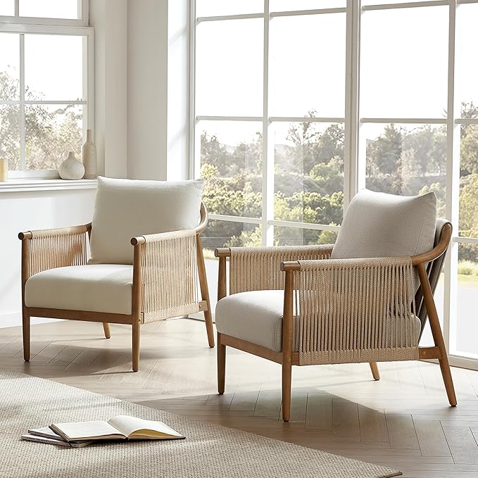 CHITA Braid Armchair, Modern Accent Chair for Living Room, Cream
