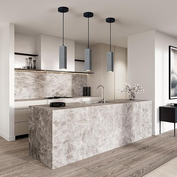 Modern Black Square LED Concrete Pendant Light Kitchen Islandceiling Light Fixture Pendant Lighting for Dining Room Coffee Club Resturant Bar Living Room(2-Pack)