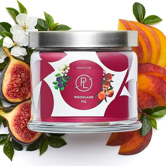 PartyLite 3-Wick Jar Candle, Highly Fragranced Clean Burning Glass Candle, 25-45 Hours Burn Time (Woodland Fig)