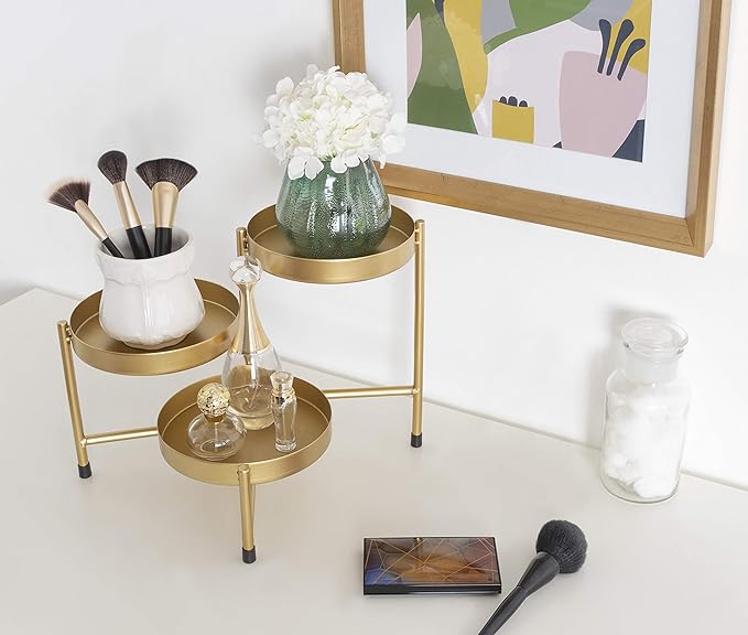 Kate and Laurel Finn Modern Tri-Level Plant Stand, 7.25 x 7.25 x 10, Gold, Indoor Multi-Tiered Plant Stand for Tabletop