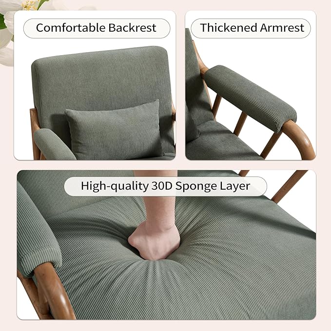 ANJ Mid Century Modern Accent Chair Set of 2，Living Room Chairs with Wood Frame &Lumbar Pillow, Upholstered Reading Armchair for Bedroom