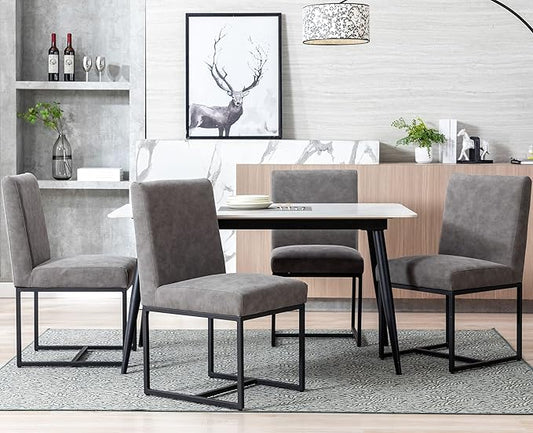 VESCASA Faux Leather Upholstered Dining Chairs with Black Metal Frame, Mid Century Modern Padded Kitchen Chair with Adjustable Foot Pads for Restaurant, Dining Room, Set of 4, Light Grey