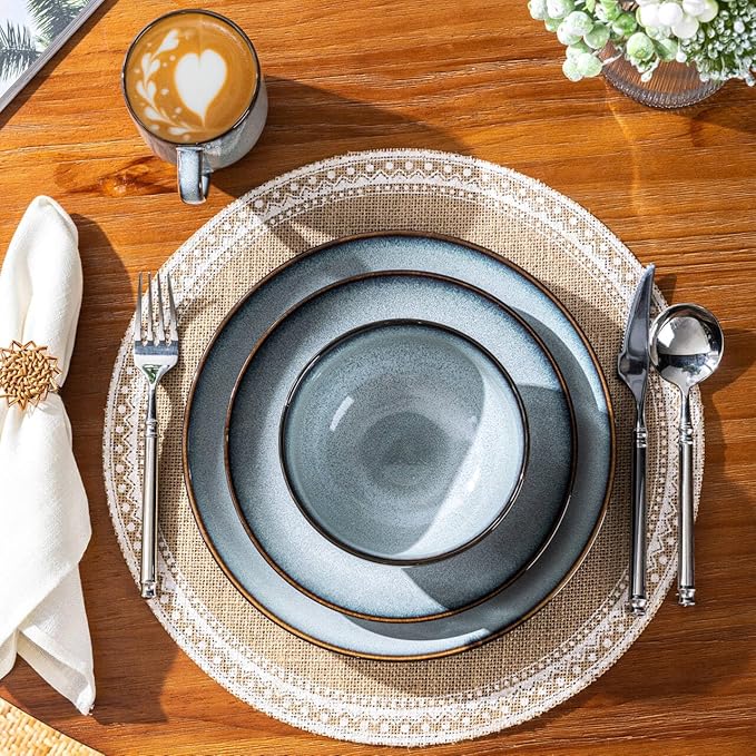 LERATIO Ceramic Dinnerware Sets for 4,16-Piece Reactive Glaze Plates and Bowls Set with Mugs,Highly Chip and Crack Resistant | Dishwasher,Microwave & Oven Safe Dishes set-Gray White