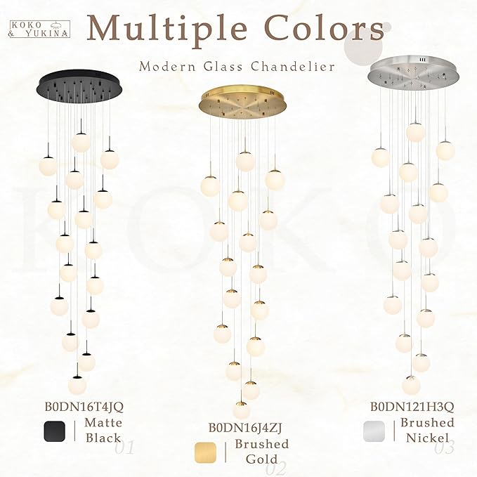 KoKo&Yukina 16-Light Gold Mid Century Modern Chandelier for Living Room Staircase Chandelier for Entryway Globe Milky White Glass Pendant Light High Ceiling Chandeliers Foyer (Bulb & Remote Incl.)