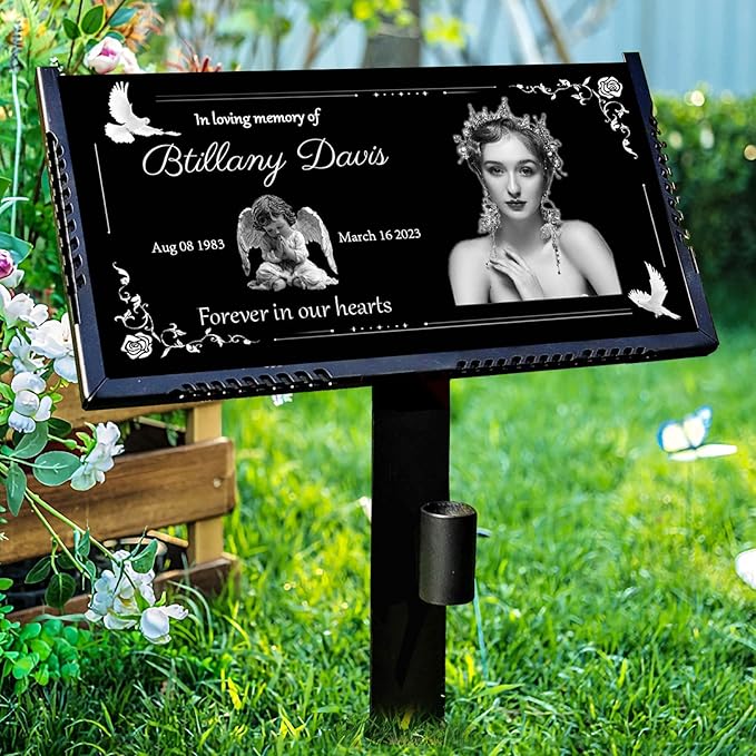Personalized Headstone with Photo, Memorial Stone, Headstones for Graves, Grave Markers, Black Granite Garden Stone, Memorial Plaques for Outdoor, Grave Decoration for Cemetery (Picture right)