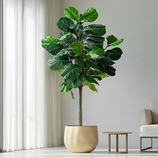 Artificial Fiddle Leaf Tree-6ft Faux Plant Fake Ficus Lyrata Tree Artificial Fig Silk Trees with Pot Floor Plants for Home Living Room Decor Indoor（No Planter