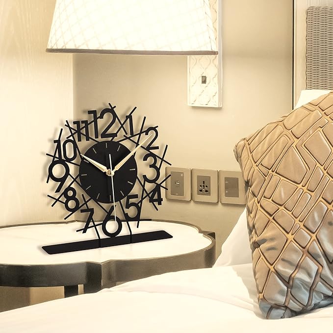 8.9x9.5 Metal Desk Clock, Black Silent Non-Ticking Analog Table Clock, Battery Operated, Decorative Desk and Shelf Clock, Desk Clocks for Living Room Bedroom Kitchen Office School