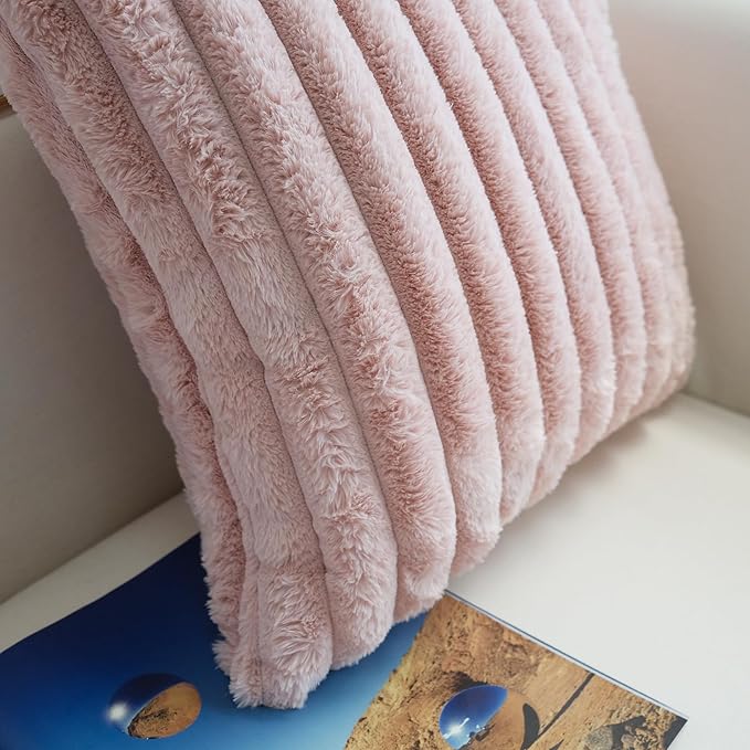 JOJUSIS Pack of 2 Faux Fur Plush Decorative Throw Pillow Covers Couch Cushion Case Soft Pillowcases (Pink, 16 x 16-Inch)