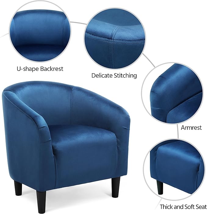 Yaheetech Velvet Barrel Chairs, Accent Chairs Modern Side Chairs Club Chair with Soft Padded Seat and Sturdy Legs for Living Room/Bedroom/Reading Room, Pagoda Blue, Set of 2