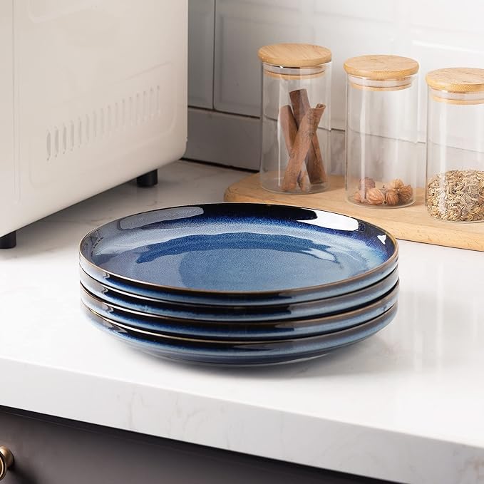 Ceramic dinner plates set of 4, Large Dinnerware Plates & Salad plates for party and wedding, Microwave safe porcelain plates set, 10 Inch