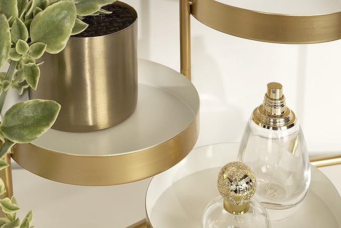 Kate and Laurel Finn 3-Tiered Plant Stand; 7.25 x 7.25 x 10; White and Gold; Decorative Layered Tabletop Plant Stand for Display and Storage
