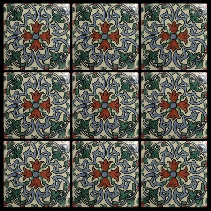 Ceramic Talavera Mexican Tile 4x4", 9 Pieces (NOT Stickers) A1 Export Quality! - EX414