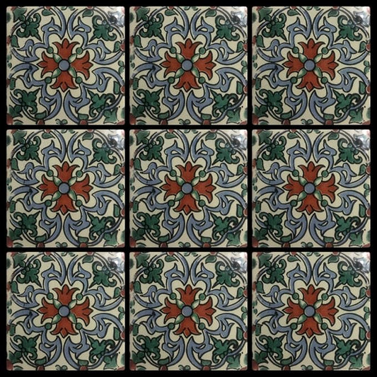 Ceramic Talavera Mexican Tile 4x4", 9 Pieces (NOT Stickers) A1 Export Quality! - EX414
