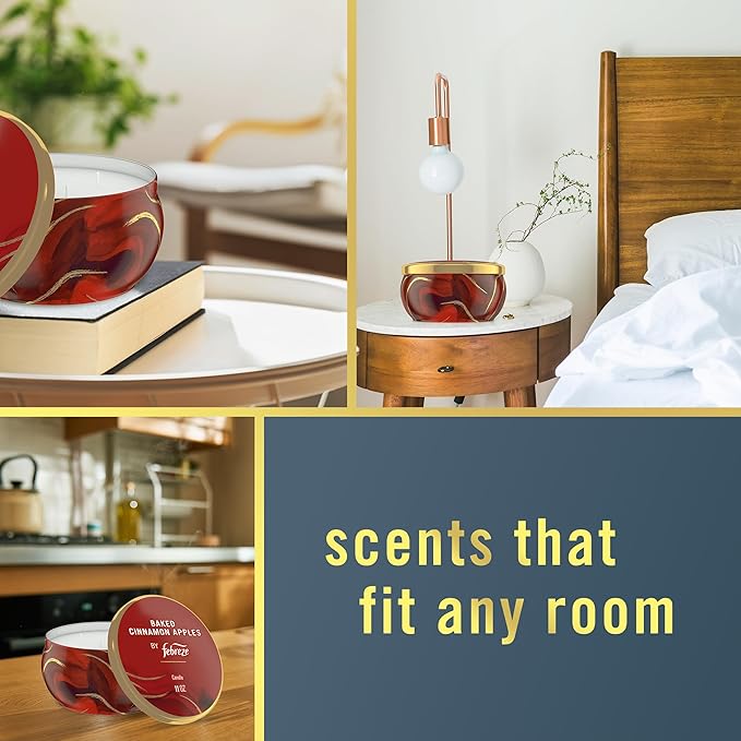 Febreze Scented Candle, Baked Cinnamon Apples Scent, 11 oz 4 Wick Candle, Single Pack