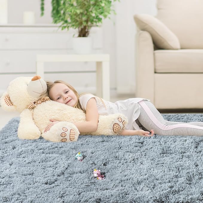 2x3 Area Rug for Bedroom, Small Grey Rugs for Living Room Nursery Kids Room Dorm Home Decor Aesthetic, Fluffy Shaggy Rug with 4 Anti-Slip Carpet Tapes