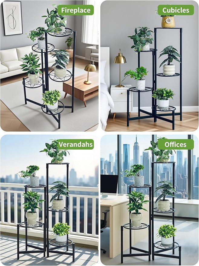Plant Stand 5 Tier Indoor Metal Flower Shelf for Multiple Plants Corner Tall Flower Holders for Patio Garden Living Room Balcony Bedroom Black Diamond