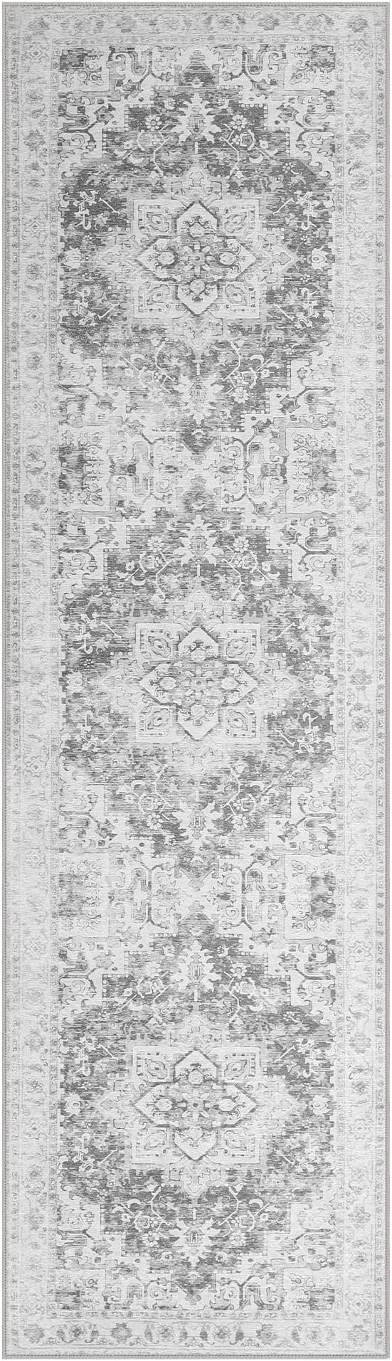 GENIMO Runner Rug 2x7, Non Slip Vintage Machine Washable Hallway Runner, Low Pile Rugs for Living Room, Entryway, Bedroom, Kitchen and Corridor, Gray