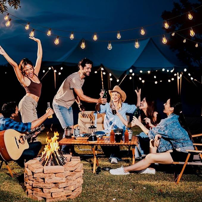 Outdoor String Lights 100 ft for Outside String Lights with 50+3ea A39 Shatterproof Warm Lights for Bistro Lights Outdoor Patio Pergola Backyard Linkable